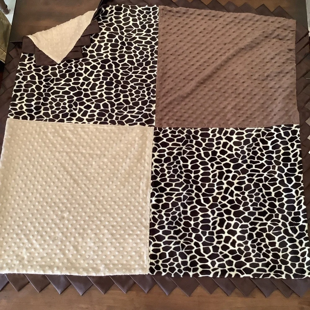 Minky Fleece Blanket Cute Cheetah Animal Print with Brown Trim Baby Toddler